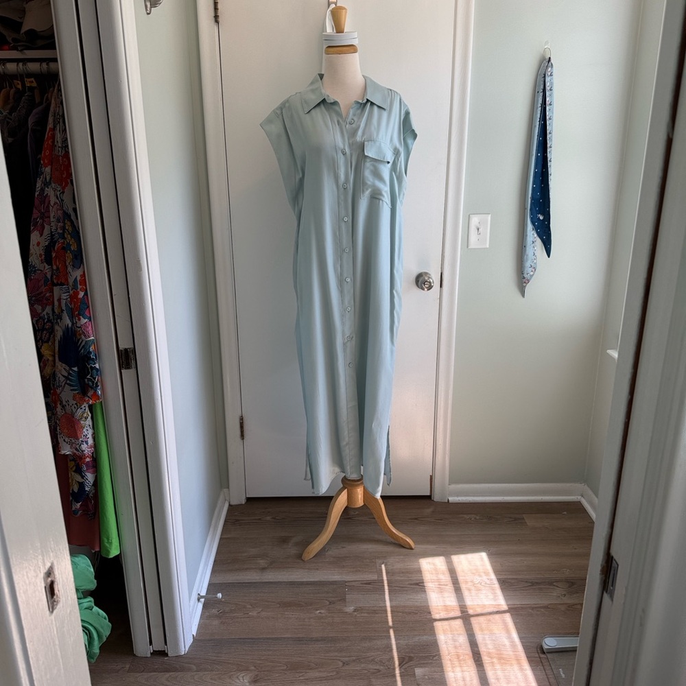 Nordstrom Light Blue Sleeveless Button-Up Dress